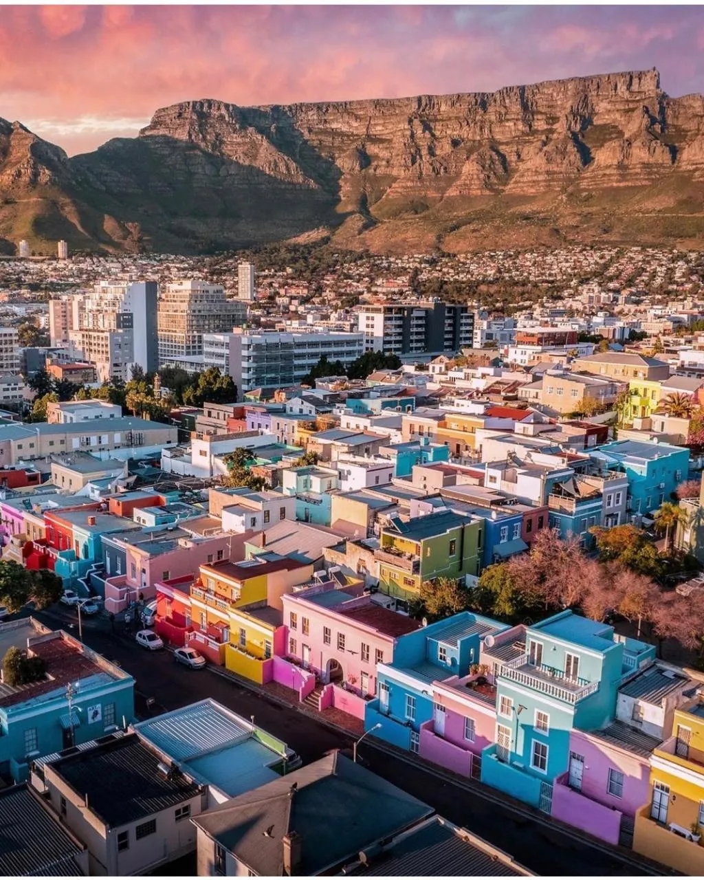 An aerial view of Cape Town’s iconic Bo-Kaap neighborhood